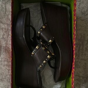 Tory Burch Black and Gold Wedges 2 1/2 - 3 inch